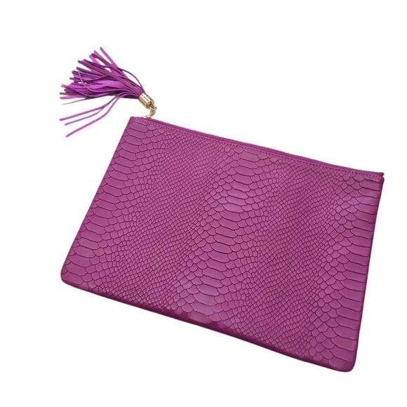 Gigi New York Uber Python Clutch Women's Pink Embossed Leather Tassel Purse - Picture 8 of 8